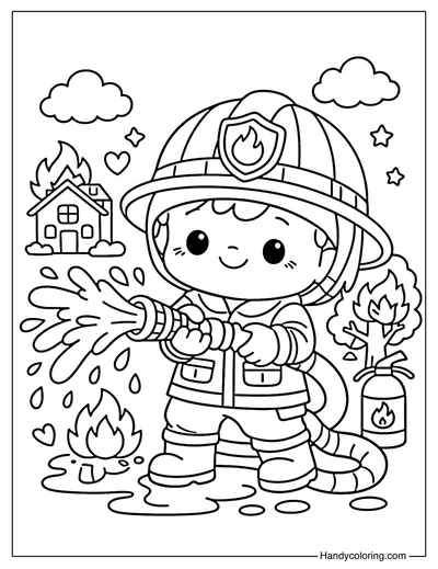 Firefighter Using Hose Strongly
