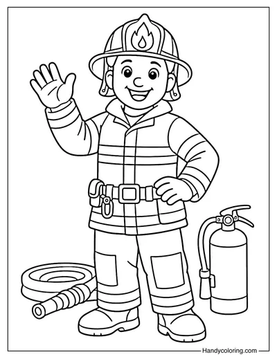 Firefighter Waving Color Page