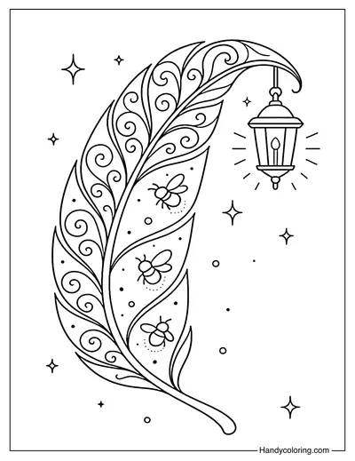 Firefly Glow Feather Coloring Page