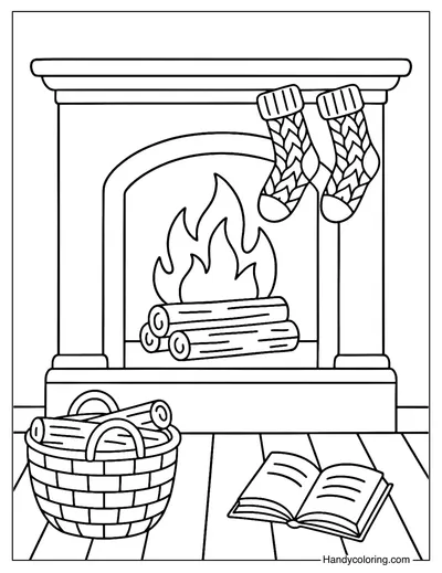 Fireplace and Warm Socks Coloring Page