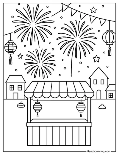 Firework Festival Booths Coloring Page