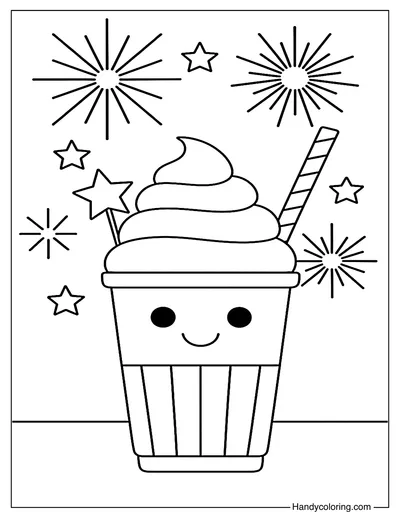 Fireworks and Ice Cream Night Coloring Page