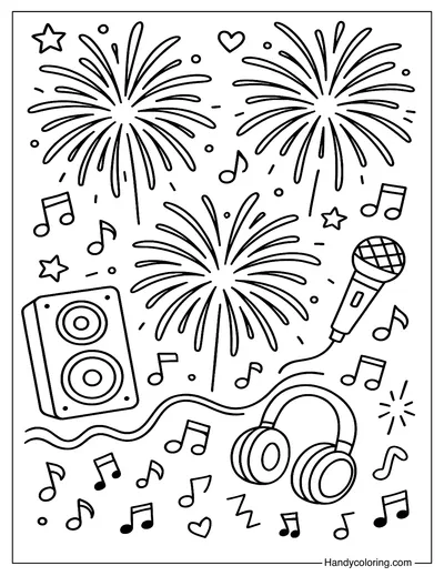 Fireworks and Music Fest Coloring Page