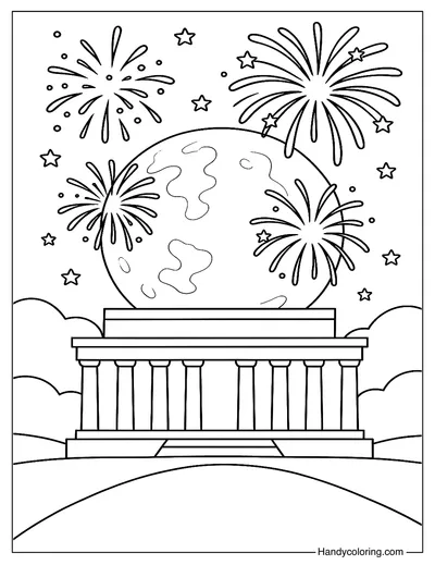 Fireworks Over Memorial Monument Coloring Page