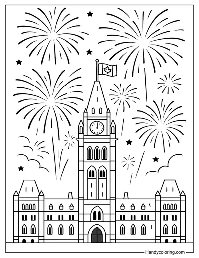 Fireworks Over Ottawa Parliament Coloring Page