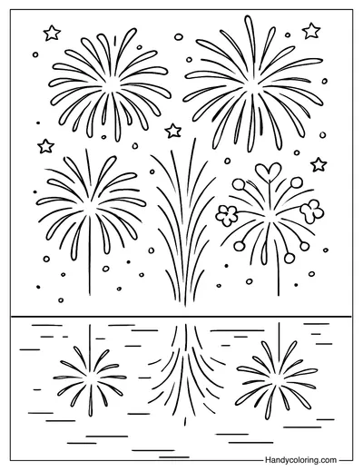 Fireworks Reflected on the Lake Coloring Page