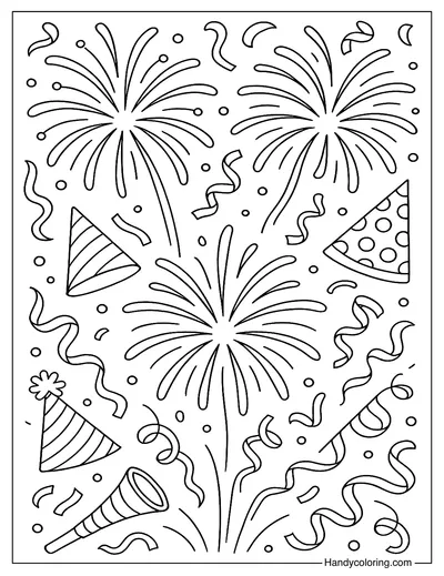 Fireworks with Festival Elements Collage Coloring Page