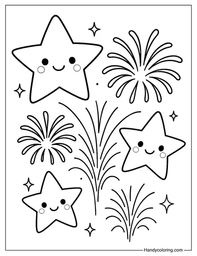 Fireworks with Stars Coloring Page
