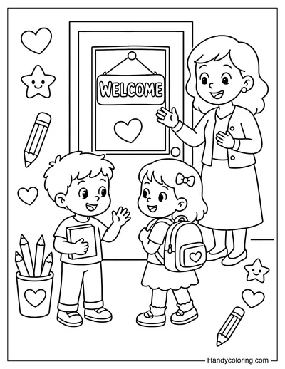 First Day Friends at Classroom Door