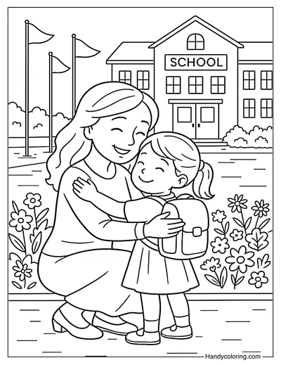 First Day Hugs Coloring Page