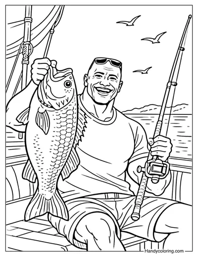 Fisherman Dwayne Johnson Coloring Page