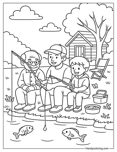 Fishing Cabin Scene Coloring Page