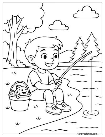 Fishing Fun Coloring Page
