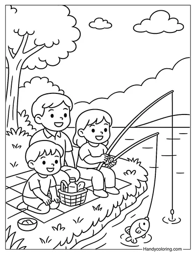 Fishing Picnic Coloring Page