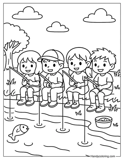 Fishing with Friends Coloring Page