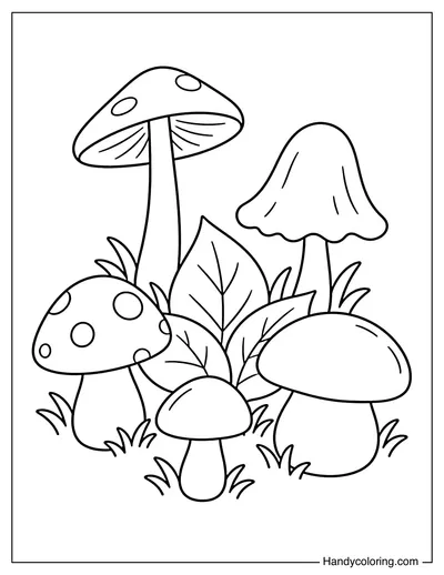 Five Different Mushrooms Growing in a Circle