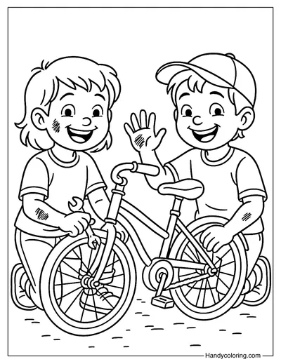 Fixing Bicycle Together Coloring Page