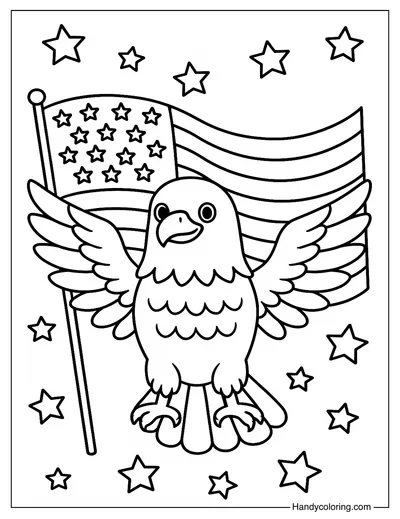 Flag and Eagle Coloring Page
