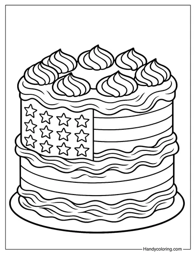 Flag Cake Fun Coloring Page