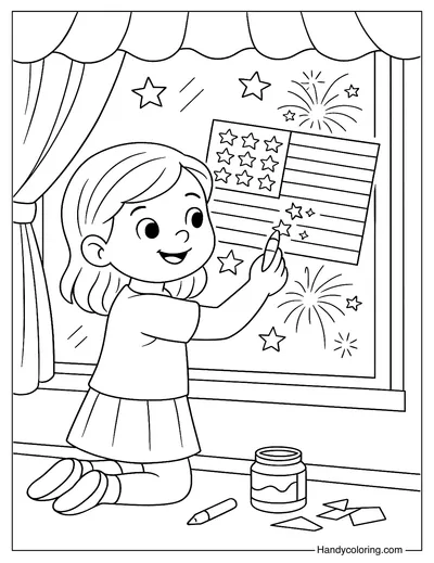 Flag Day Window Art Coloring Page