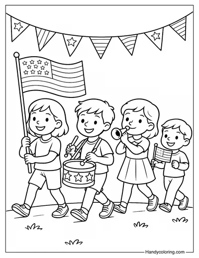 Flag Parade Coloring Page