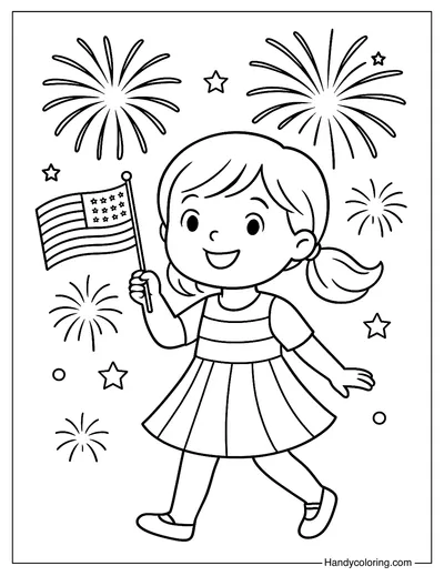 Flag Waving Girl Coloring Page