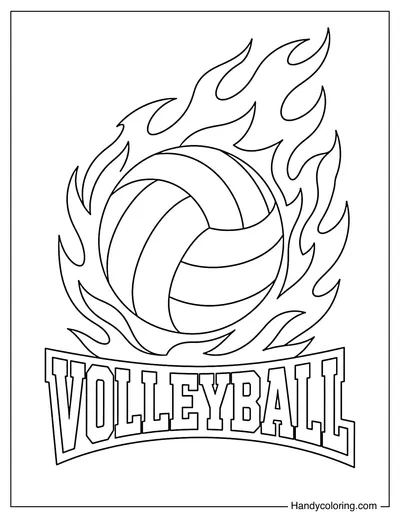 Flaming Volleyball with Volleyball Text