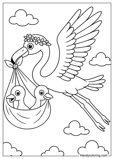 Flamingo Carrying a Bag with Baby Flamingos