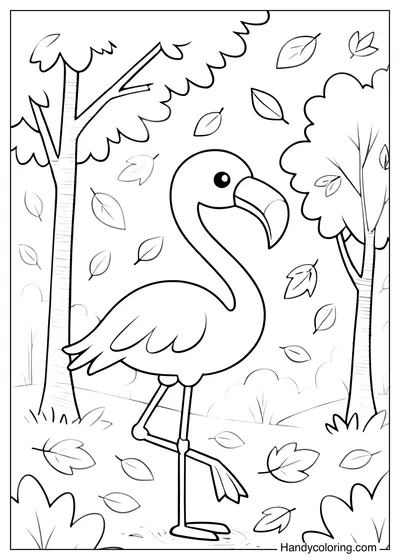 Flamingo in Autumn Coloring Page