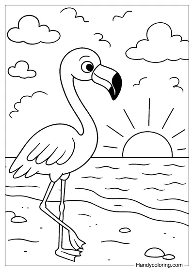Flamingo on the Beach Coloring Page