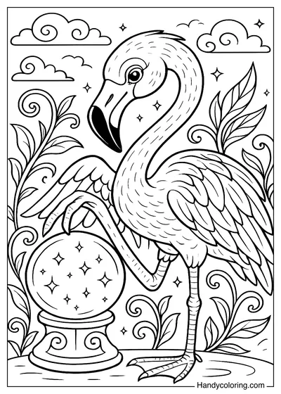Flamingo Playing with a Crystal Ball Coloring