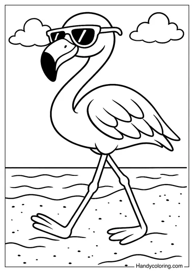 Flamingo Wearing Sunglasses Coloring Page