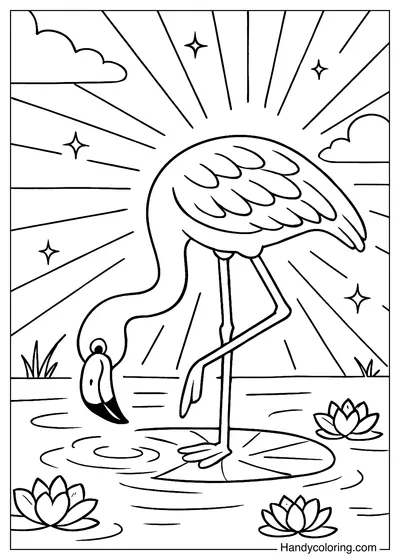 Flamingoin a Small Lake Coloring Page
