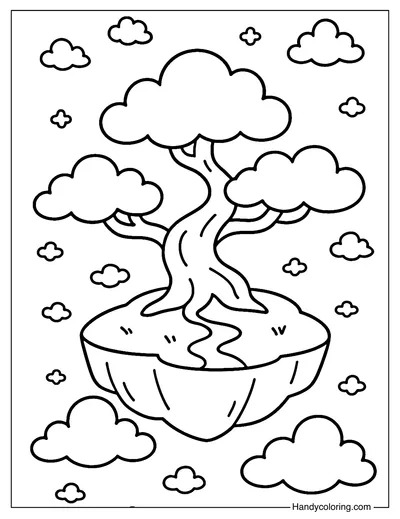 Floating Bonsai Grove Coloring Page