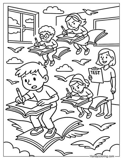 Floating Book Desk Coloring Page