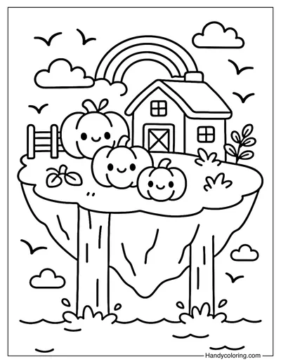 Floating Island Pumpkin Farm Coloring Page