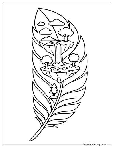 Floating Islands Feather Coloring Page