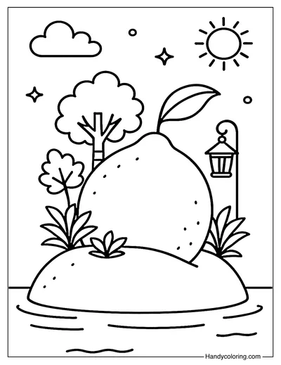 Floating Lemon Island Coloring Page