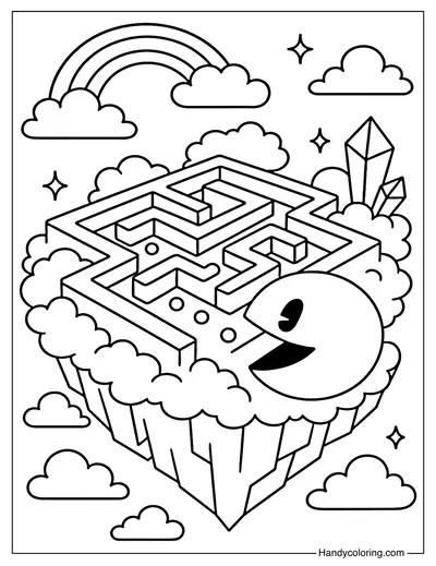 Floating Pac Man Island Coloring Page