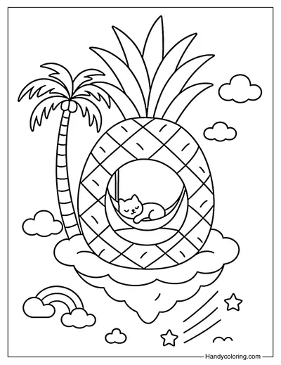 Floating Pineapple Island Coloring Page