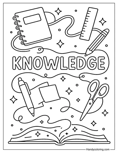 Floating School Supplies Coloring Page