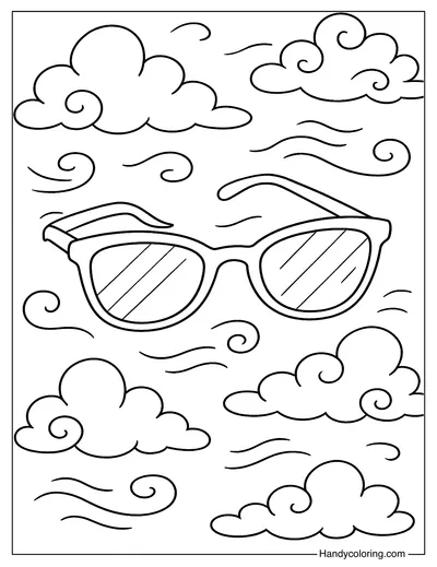 Floating Sunglasses in the Sky Coloring Page