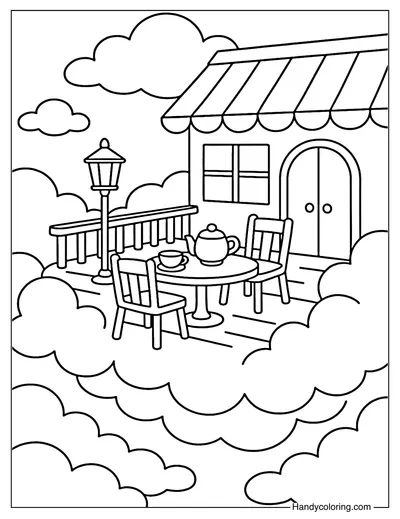 Floating Tea House Coloring Page