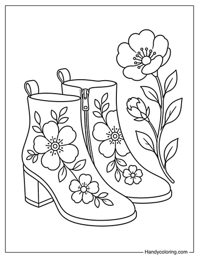 Floral Ankle Boots with Blooming Branch