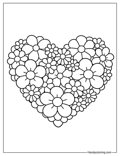 Floral Blossom Heart Coloring Page