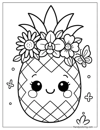 Floral Crown Pineapple Coloring Page