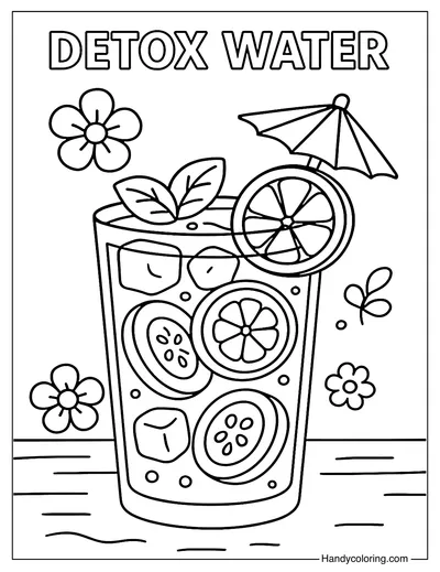 Floral Glass of Detox Water Coloring Page