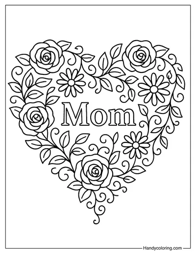 Floral Heart for Mom Coloring Page