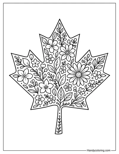 Floral Maple Leaf Design Coloring Page