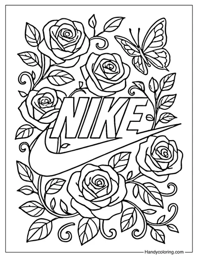 Floral Nike Swoosh Coloring Page
